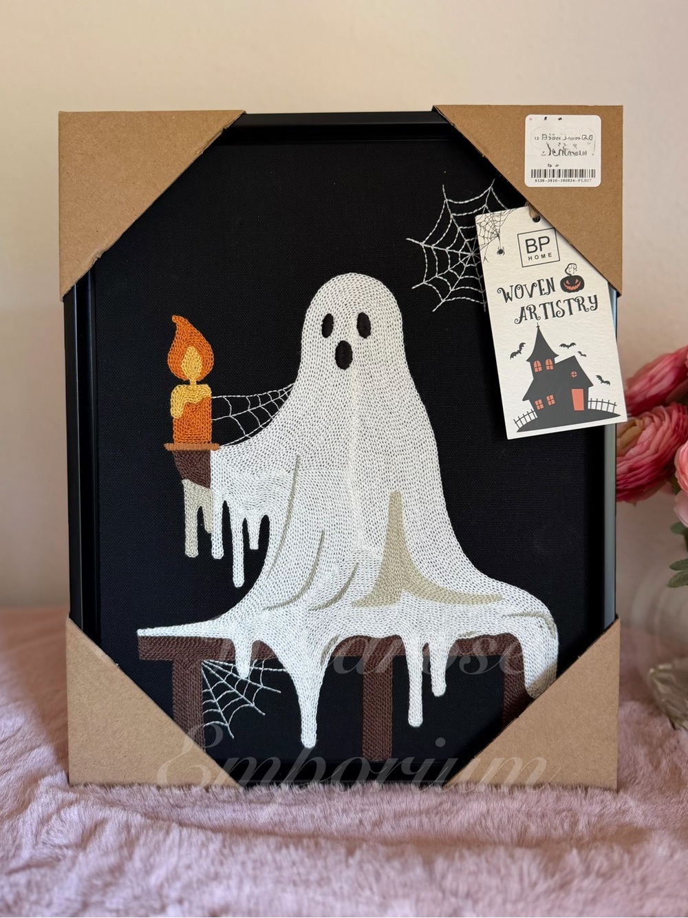 bp home wall art embroidered textile Halloween ghost spider web spooky new rare